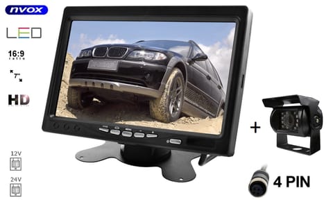 ⁨Monitor 7" cali z kamerą cofania 4PIN 12V 24V⁩ w sklepie Wasserman.eu