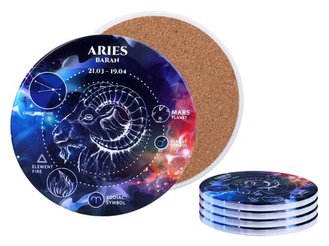 ⁨Kpl. 4 podkładek ceramicznych, okrągłe - Znaki zodiaku, Baran (CARMANI)⁩ w sklepie Wasserman.eu