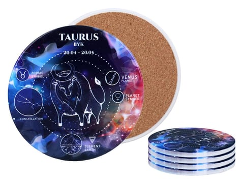 ⁨Kpl. 4 podkładek ceramicznych, okrągłe - Znaki zodiaku, Byk (CARMANI)⁩ w sklepie Wasserman.eu