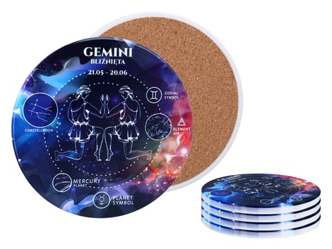 ⁨Kpl. 4 podkładek ceramicznych, okrągłe - Znaki zodiaku, Bliźnięta (CARMANI)⁩ w sklepie Wasserman.eu