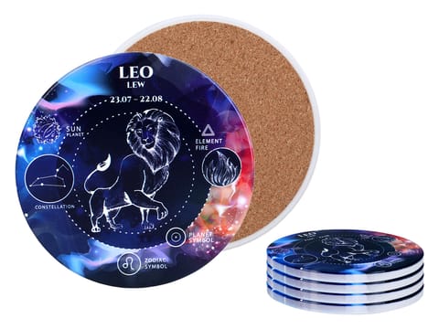 ⁨Kpl. 4 podkładek ceramicznych, okrągłe - Znaki zodiaku, Lew (CARMANI)⁩ w sklepie Wasserman.eu