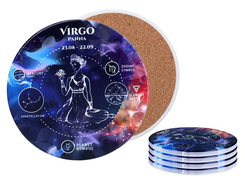 ⁨Kpl. 4 podkładek ceramicznych, okrągłe - Znaki zodiaku, Panna (CARMANI)⁩ w sklepie Wasserman.eu