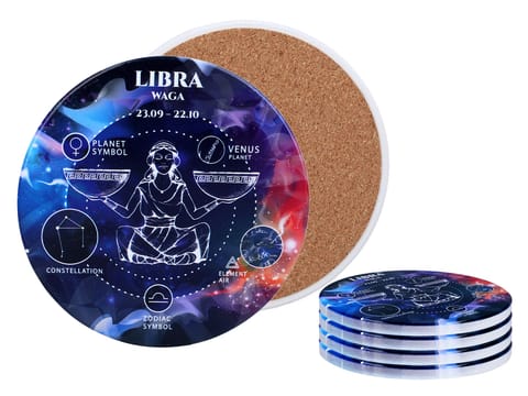 ⁨Kpl. 4 podkładek ceramicznych, okrągłe - Znaki zodiaku, Waga (CARMANI)⁩ w sklepie Wasserman.eu