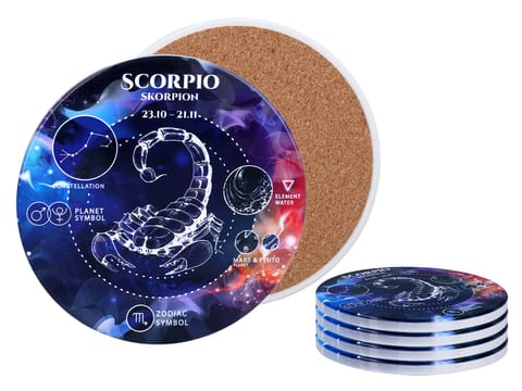⁨Kpl. 4 podkładek ceramicznych, okrągłe - Znaki zodiaku, Skorpion (CARMANI)⁩ w sklepie Wasserman.eu