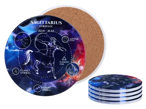 ⁨Kpl. 4 podkładek ceramicznych, okrągłe - Znaki zodiaku, Strzelec (CARMANI)⁩ w sklepie Wasserman.eu