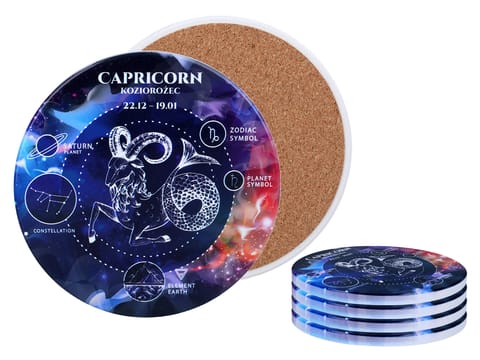 ⁨Kpl. 4 podkładek ceramicznych, okrągłe - Znaki zodiaku, Koziorożec (CARMANI)⁩ w sklepie Wasserman.eu