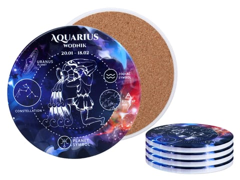⁨Kpl. 4 podkładek ceramicznych, okrągłe - Znaki zodiaku, Wodnik (CARMANI)⁩ w sklepie Wasserman.eu