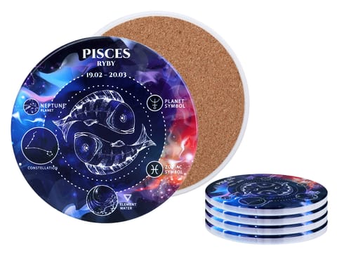 ⁨Kpl. 4 podkładek ceramicznych, okrągłe - Znaki zodiaku, Ryby (CARMANI)⁩ w sklepie Wasserman.eu