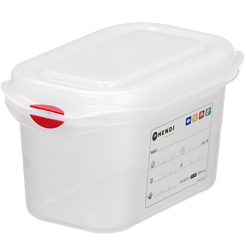 ⁨Pojemnik spożywczy GN 1/9 z etykietą pokrywką 1 l 176x108x100 mm⁩ w sklepie Wasserman.eu