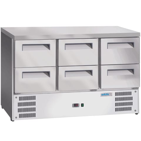 ⁨Stół chłodniczy 6 szuflad GN 1/1 368 l 304 W 1365x700x855 mm⁩ w sklepie Wasserman.eu