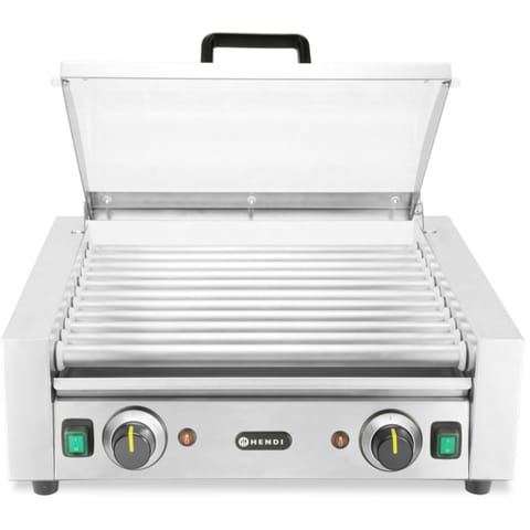 ⁨Podgrzewacz grill rolkowy do parówek hot-dogów dwustrefowy z pokrywą 11 rolek 45 cm 980 W⁩ w sklepie Wasserman.eu