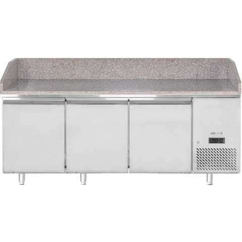 ⁨Stół chłodniczy do pizzy z granitowym blatem rantem 3-drzwiowy 375 l 400 W 201x80x88 cm⁩ w sklepie Wasserman.eu