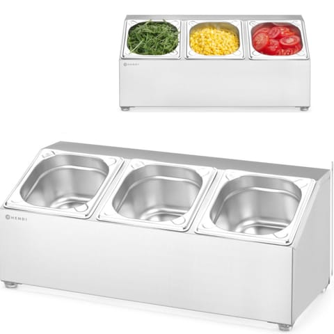 ⁨Stojak ekspozytor stalowy na pojemniki gastronomiczne 3x GN 1/6⁩ w sklepie Wasserman.eu