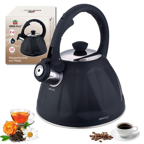 ⁨CZAJNIK 2L Z GWIZDKIEM KINGHOFF KH-1997 CZARNY MAT⁩ w sklepie Wasserman.eu