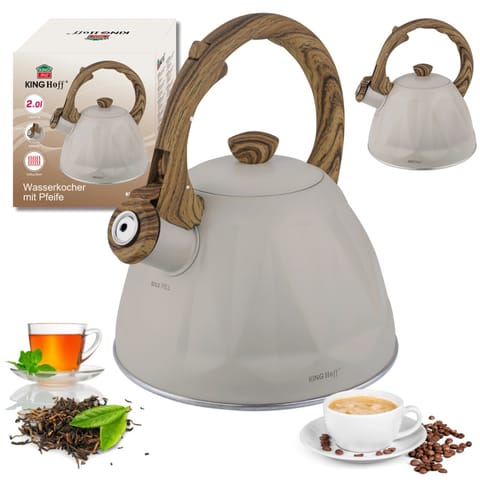 ⁨CZAJNIK 2L Z GWIZDKIEM KINGHOFF KH-1998 BEŻOWY MAT⁩ w sklepie Wasserman.eu