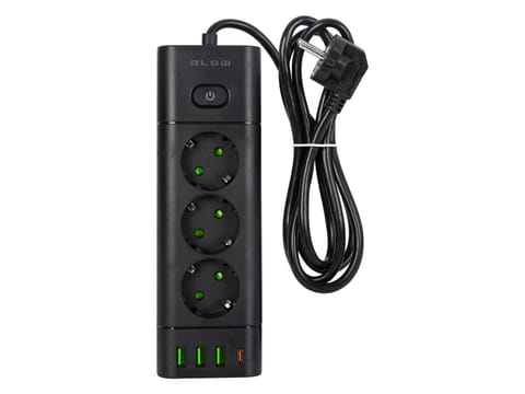 ⁨Przedłużacz sieciowy PS-350T 3-Gniazda 3xUSB+USB-PD 1,5m czarny 3x1mm⁩ w sklepie Wasserman.eu