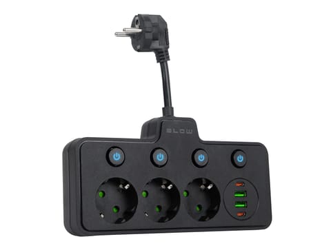 ⁨Rozgałęźnik PS-310 3-Gniazda+2xUSB+2xUSB-C 0.1m czarny 3x1mm przedłużacz⁩ w sklepie Wasserman.eu