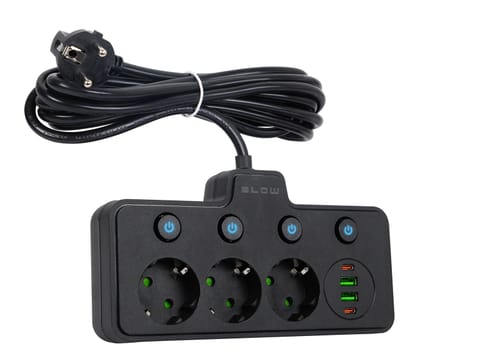 ⁨Rozgałęźnik PS-310 3-Gniazda+2xUSB+2xUSB-C 3m czarny 3x1mm przedłużacz⁩ w sklepie Wasserman.eu