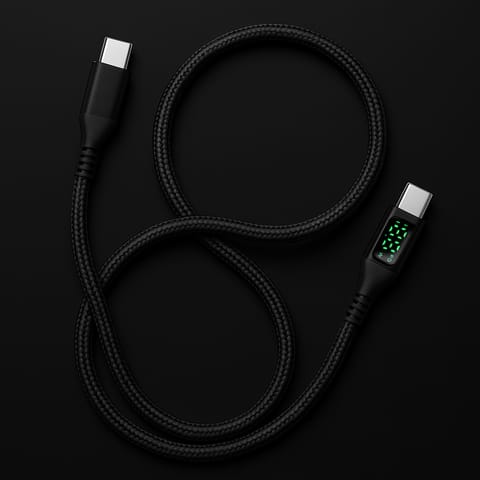 ⁨KABEL USB-C męski - męski 480Mbps 100W 1m ART czarny, oplot, wyświetlacz⁩ w sklepie Wasserman.eu