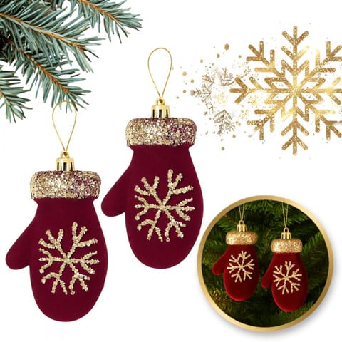 ⁨Ozdoba świąteczna bordowe rękawiczki welurowe 2szt WOZ60⁩ w sklepie Wasserman.eu