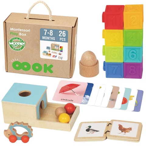 ⁨WOOPIE GREEN Box Pudełko XXL Montessori Edukacyjne 6w1 Sensoryczne 7-8 Miesięcy 26el. FSC⁩ w sklepie Wasserman.eu