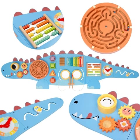 ⁨WOOPIE GREEN Drewniana Ścienna Tablica Manipulacyjna Dinozaur Montessori FSC⁩ w sklepie Wasserman.eu