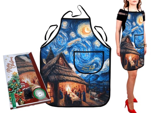 ⁨Fartuszek kuchenny - inspirowany malarstwem van Gogha, Boże Narodzenie (CARMANI)⁩ w sklepie Wasserman.eu