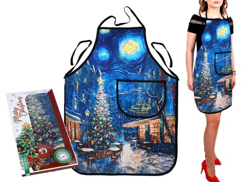 ⁨Fartuszek kuchenny - inspirowany malarstwem van Gogha, Świąteczna noc pod gwiazdami (CARMANI)⁩ w sklepie Wasserman.eu