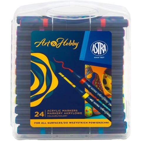 ⁨Markery akrylowe dwustronne trójkątne ASTRA Art&Hobby 24szt. walizka 207025001⁩ w sklepie Wasserman.eu