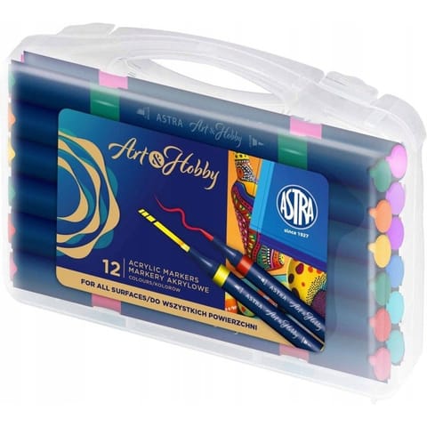 ⁨Markery akrylowe dwustronne trójkątne ASTRA Art&Hobby 12szt. walizka 207025002⁩ w sklepie Wasserman.eu