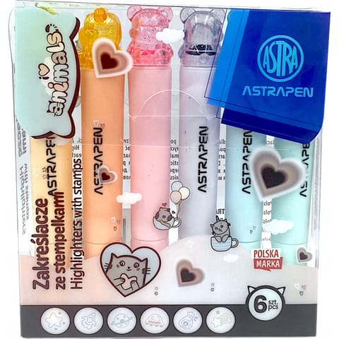 ⁨Zakreślacze ze stempelkami ASTRAPEN Animals Choco 6kol. 208025902⁩ w sklepie Wasserman.eu