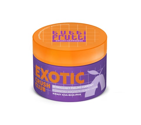 ⁨TUTTI FRUTTI #PlumHappiness Stymulujący peeling cukrowy Czarna śliwka + Kwasy AHA+BHA+PHA 250 g⁩ w sklepie Wasserman.eu