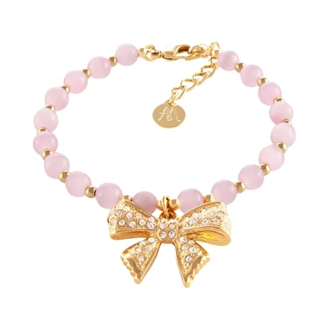 ⁨Bransoletka z różowych opali z kokardką zdobioną kryształkami Aria Princess Collection (B25/NUT/08AU)⁩ w sklepie Wasserman.eu