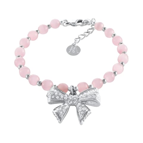 ⁨Bransoletka z różowych opali z kokardką zdobioną kryształkami Aria Princess Collection (B25/NUT/08AG)⁩ w sklepie Wasserman.eu