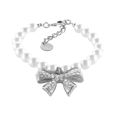 ⁨Bransoletka z pereł, z kokardką zdobioną kryształkami Aria Princess Collection (B25/NUT/09AG)⁩ w sklepie Wasserman.eu