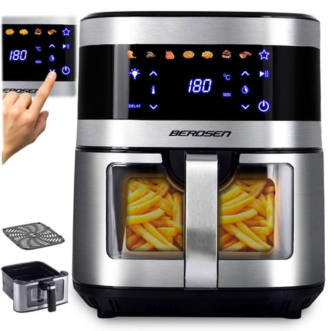 ⁨Frytkownica beztłuszczowa Air fryer duża frytownica 9,1l Berdsen 1700 W BD-656 srebrna⁩ w sklepie Wasserman.eu