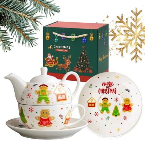 ⁨ZESTAW ŚWIĄTECZNY - dzbanek z filiżanką i talerzykiem w ozdobnym pudełku KB26⁩ w sklepie Wasserman.eu