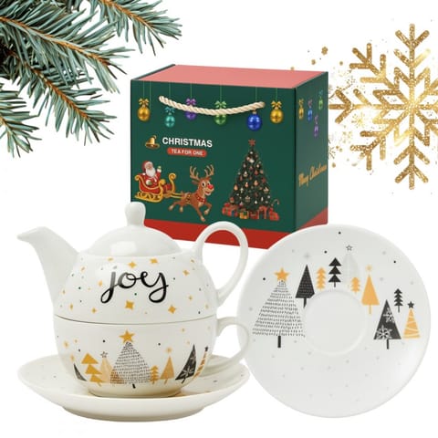 ⁨ZESTAW ŚWIĄTECZNY - dzbanek z filiżanką i talerzykiem w ozdobnym pudełku KB28⁩ w sklepie Wasserman.eu