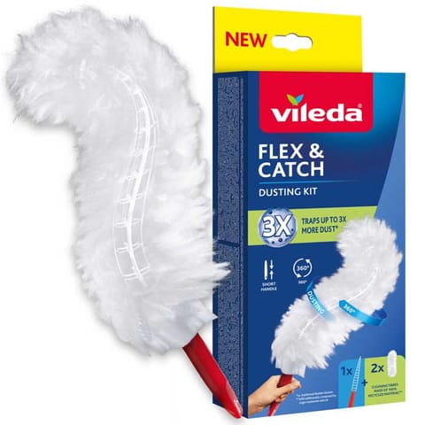 ⁨Miotełka do kurzu Vileda Flex&Catch, Z krótką rączką, 2 wkłady w zestawie, Zabezpieczenie przed zsuwaniem, Elastyczna główka, 17⁩ w sklepie Wasserman.eu