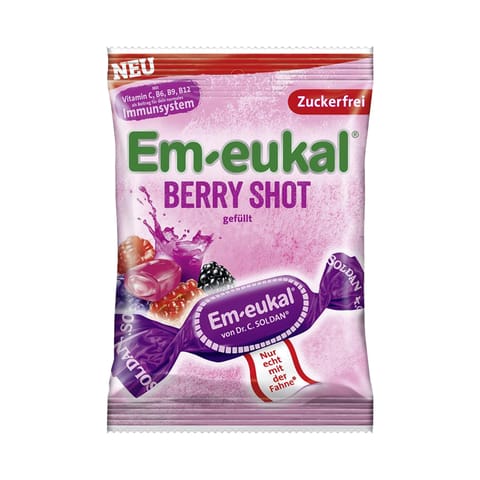 ⁨Em-eukal Berry Shot Cukierki bez Cukru Owocowa Przyjemność z Jagód 75 g⁩ w sklepie Wasserman.eu