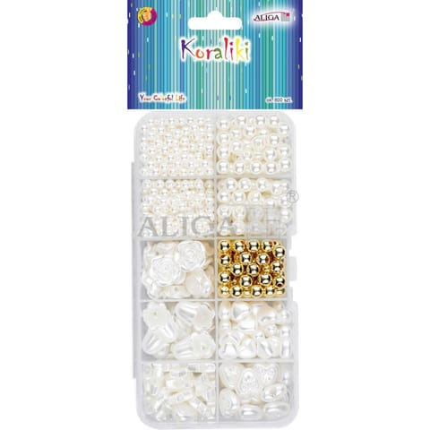 ⁨Zestaw koralików plastikowych w pudełku mix kształtów i kolorów ok.800szt. PJ-1120 ALIGA⁩ w sklepie Wasserman.eu