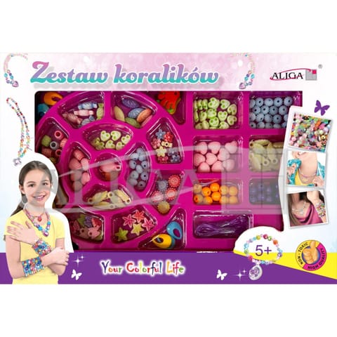 ⁨Zestaw koralików plastikowych mix kolorów i kształtów op. ok. 150szt.+2x 120cm żyłka PJ-1978 ALIGA⁩ w sklepie Wasserman.eu