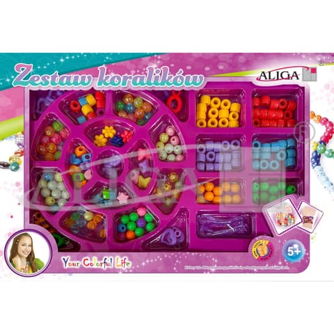 ⁨Zestaw koralików plastikowych mix kolorów i kształtów op. ok. 170szt.+2x 120cm żyłka PJ-1985 ALIGA⁩ w sklepie Wasserman.eu