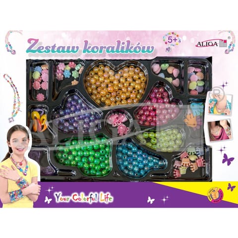 ⁨Zestaw koralików plastikowych mix kolorów i kształtów op. ok. 275szt.+2x 120cm żyłka PJ-2029 ALIGA⁩ w sklepie Wasserman.eu