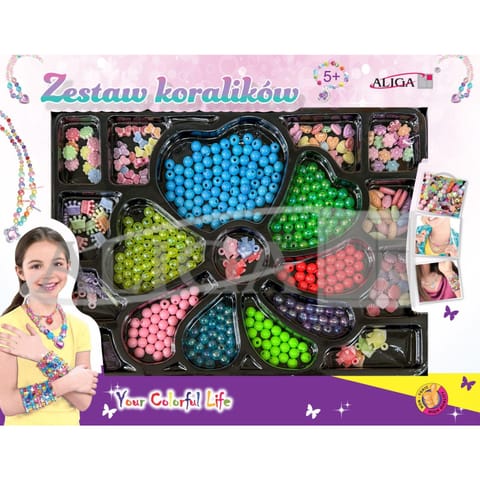 ⁨Zestaw koralików plastikowych mix kolorów i kształtów op. ok. 450szt.+2x 120cm żyłka PJ-2012 ALIGA⁩ w sklepie Wasserman.eu