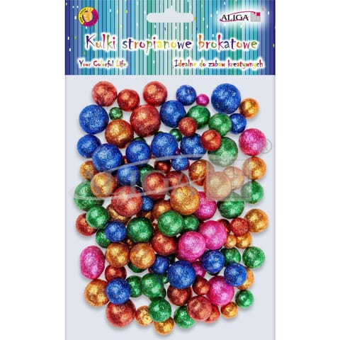 ⁨Kulki styropianowe brokatowe mix kol. rozmiar 8,10,15,20mm op. 110szt. KSB-1879 ALIGA⁩ w sklepie Wasserman.eu
