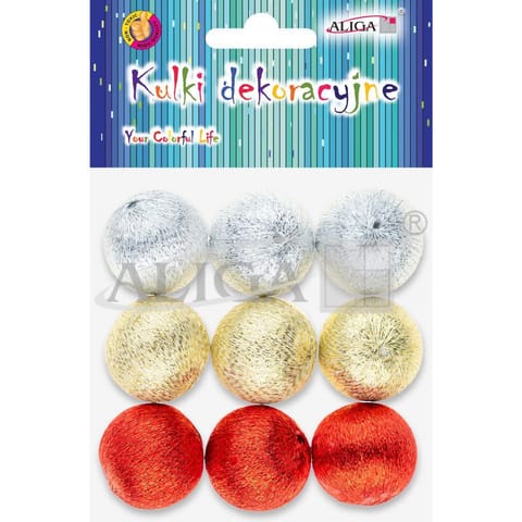 ⁨Kuleczki dekoracyjne styropianowe pokryte metalizowanymi nićmi roz. 3cm op. 9szt. BOM-4374 ALIGA⁩ w sklepie Wasserman.eu