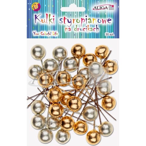 ⁨Kuleczki styropianowe na drucikach złote i srebrne roz. 1cm. dł. 7cm. op. 30szt. KSB-4658 ALIGA⁩ w sklepie Wasserman.eu