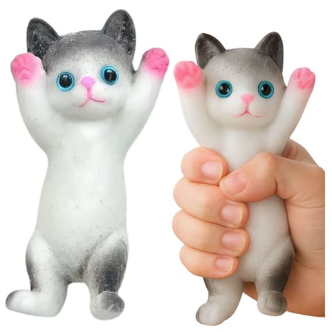 ⁨Gniotek Sensoryczny Miękki Kotek Leżący Sierść Biało-Szary 13 x 6,5 cm⁩ w sklepie Wasserman.eu