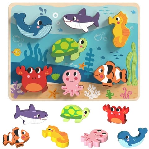 ⁨TOOKY TOY Drewniane Puzzle Montessori Świat Morza Rybki Żółwik Kształty⁩ w sklepie Wasserman.eu